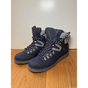 Tommy Hilfiger Boots Womens Size 6.5 Navy Gray Faux Fur Hiker Winter TWHAYET